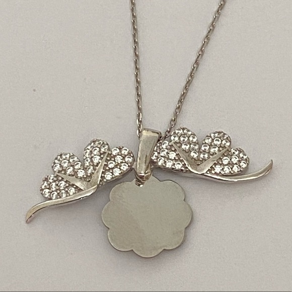 925 Silver double clover initial name cz necklace - Picture 3 of 4